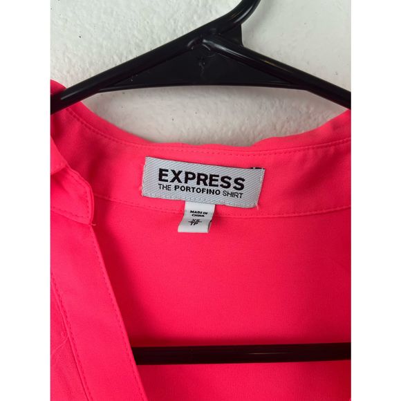 COPY - Express Portofino Neon bright  Pink Button Down Blouse Top - Picture 4 of 4
